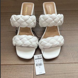 Express White Braided Sandal Heels, size 7.5